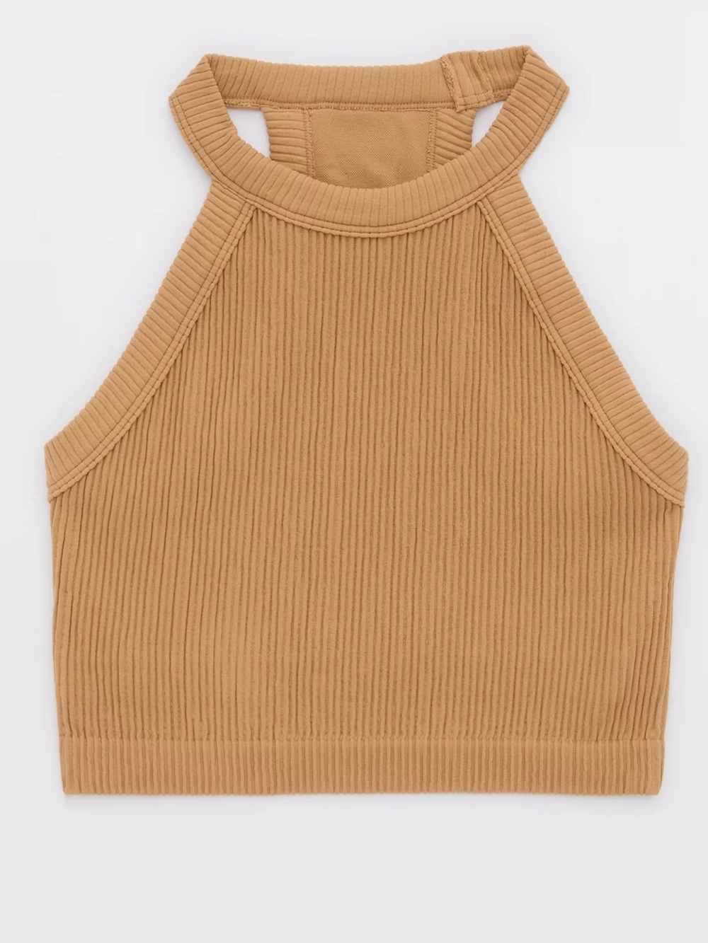 NWT. Aerie. Superchill Seamless High Neck Bra Top. Beach Dune. Size XS.